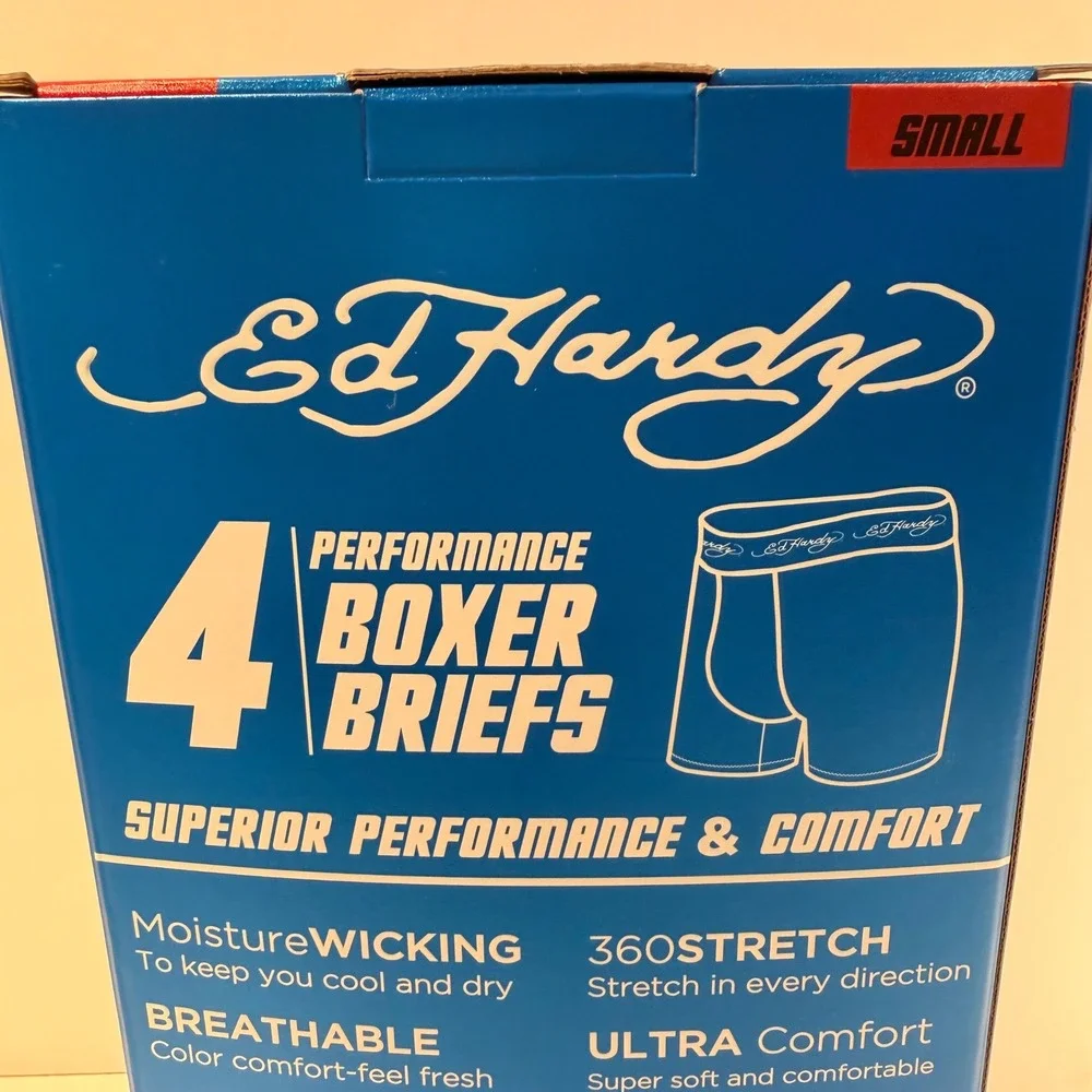 Ed Hardy Performance Boxer Briefs 4 Pack (SM 28-30) Stretch Skulls Sharks Comfy